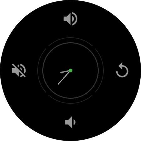 Always-On Display showing an analog clock with dimmed media controls on a smartwatch TV remote