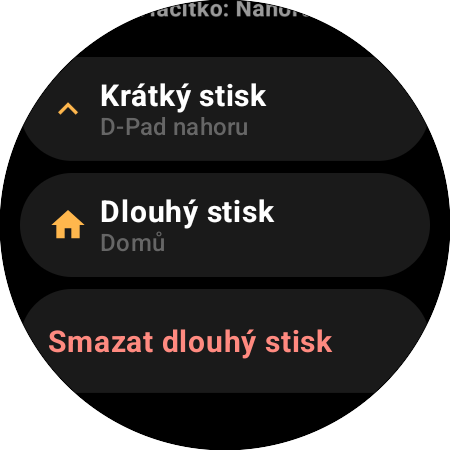 Možnosti přemapování tlačítka Nahoru na chytrých hodinkách – samostatné akce Krátký stisk (D-Pad nahoru) a Dlouhý stisk (Domů)