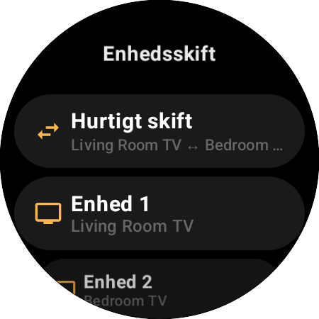 Tildeling under »Enhedsskift« – »Hurtigt skift« mellem Living Room TV og Bedroom TV på én knap