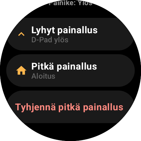 Ylös-painikkeen määritys älykellossa – erilliset toiminnot kohdille Lyhyt painallus (D-Pad ylös) ja Pitkä painallus (Aloitus)
