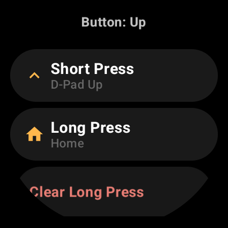 Button remapping — independent Short Press and Long Press actions for the Up button