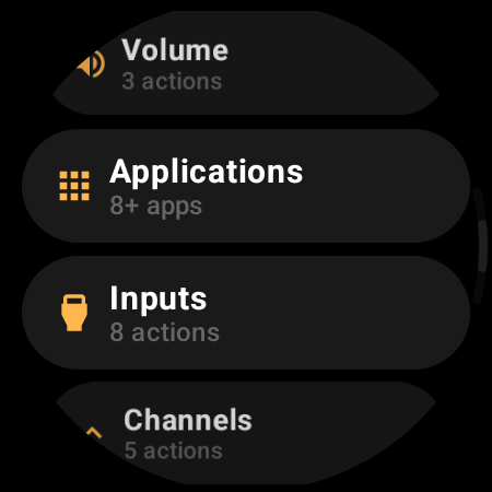 Remap categories — Applications with 8+ apps, Inputs with 8 actions, Channels with 5
