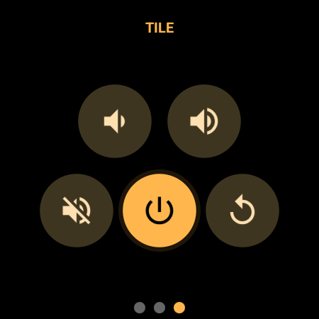 Tile preview with five remappable quick-action buttons on a smartwatch