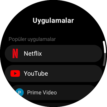 Atama için uygulama listesi — bir Samsung Smart TV için Netflix, YouTube ve Prime Video kısayolları