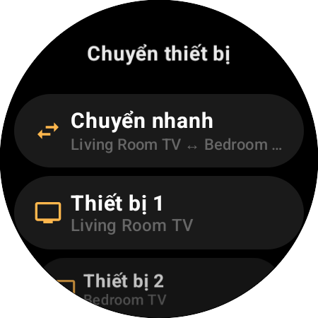 Gán lại nút “Chuyển thiết bị” — “Chuyển nhanh” giữa Living Room TV và Bedroom TV trên một nút